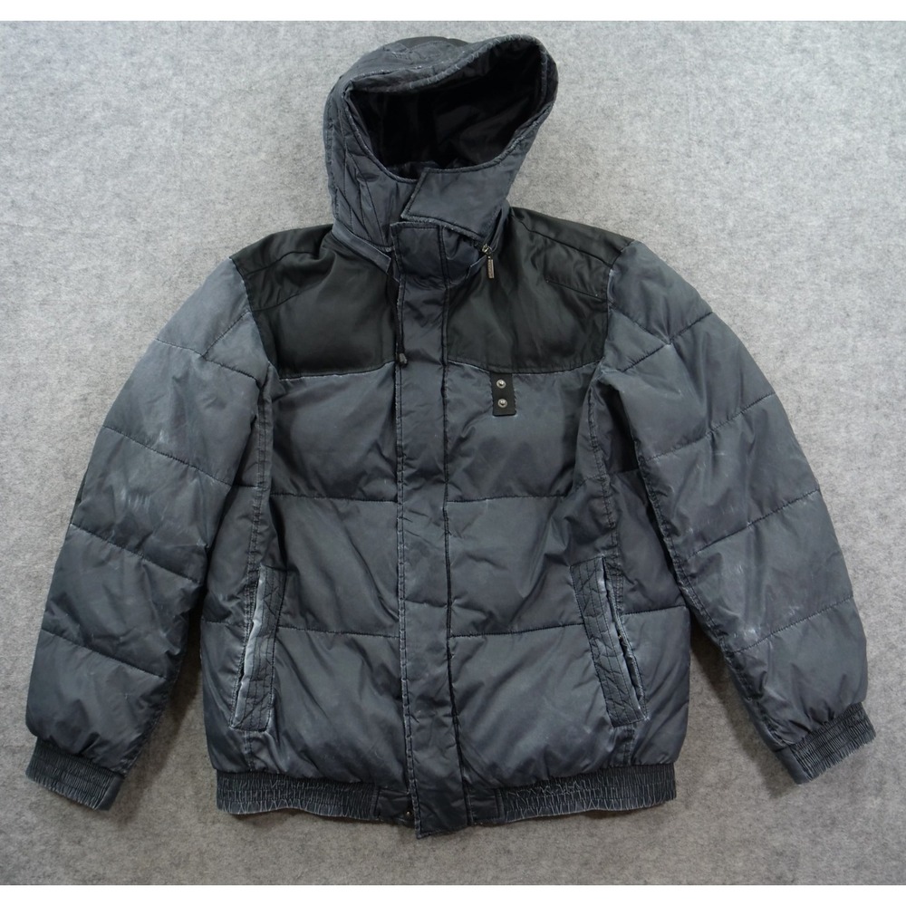 Levi's Jacket Mens Large Gray Black Puffer Hooded Winter Coat Full Zip Nylon